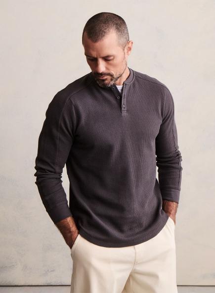 メンズ ワッフル サーマル ヘンリー プルオーバー