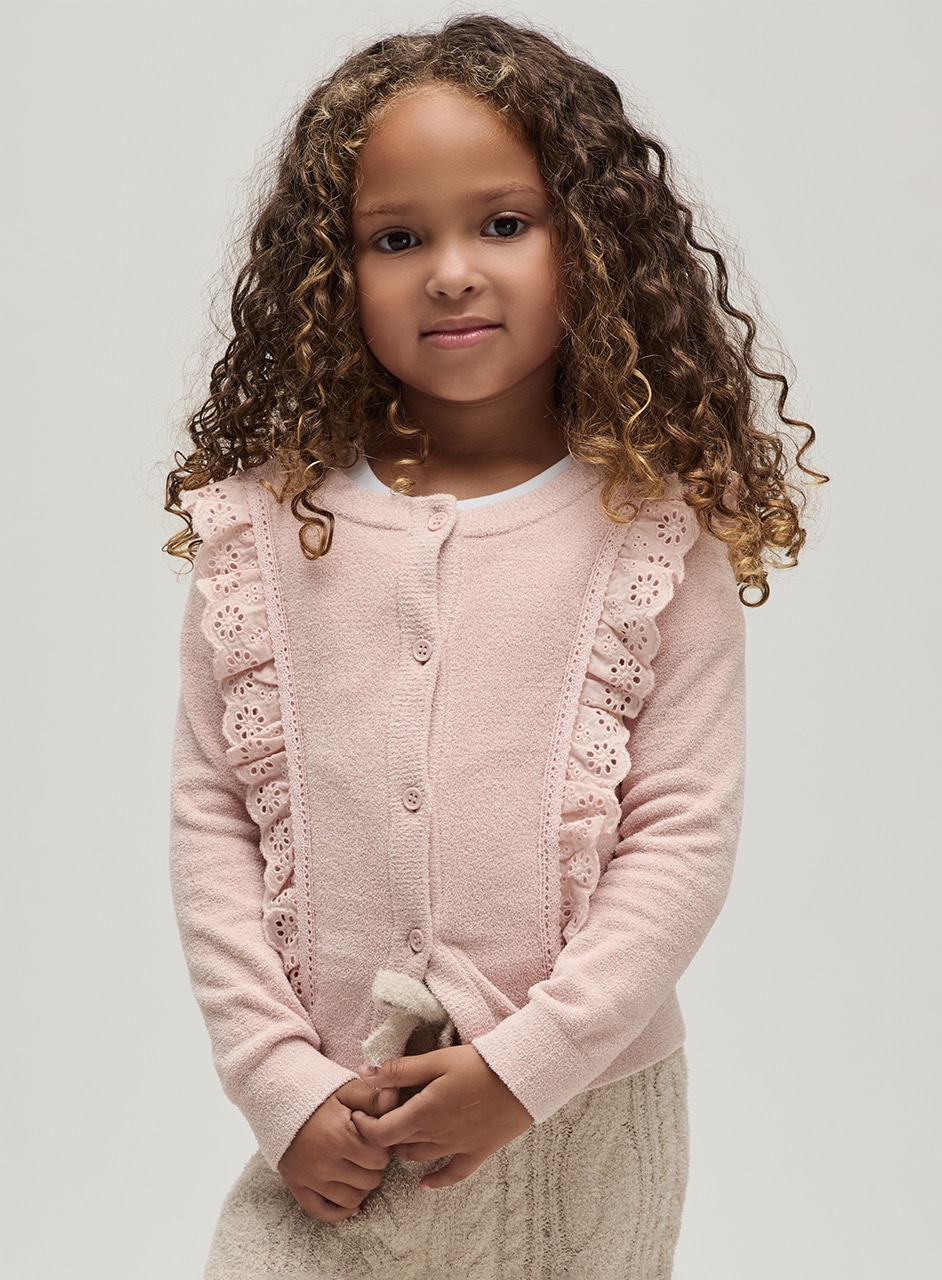 トドラー コットンアイレットラッフル付き カーディガン コージーシックウルトラライト